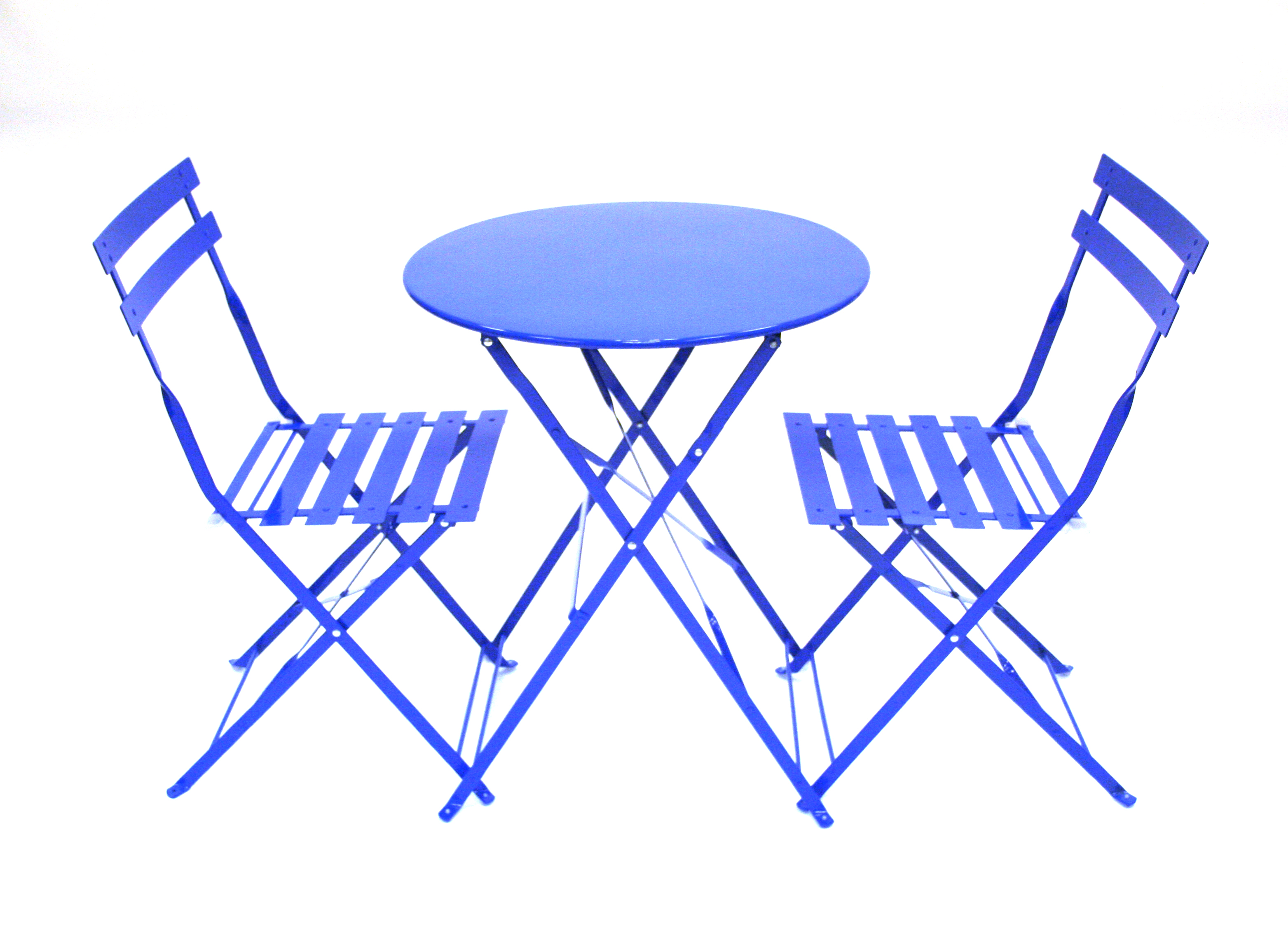 Blue Metal Folding Bistro Chair & Table Set For Hire - BE ...