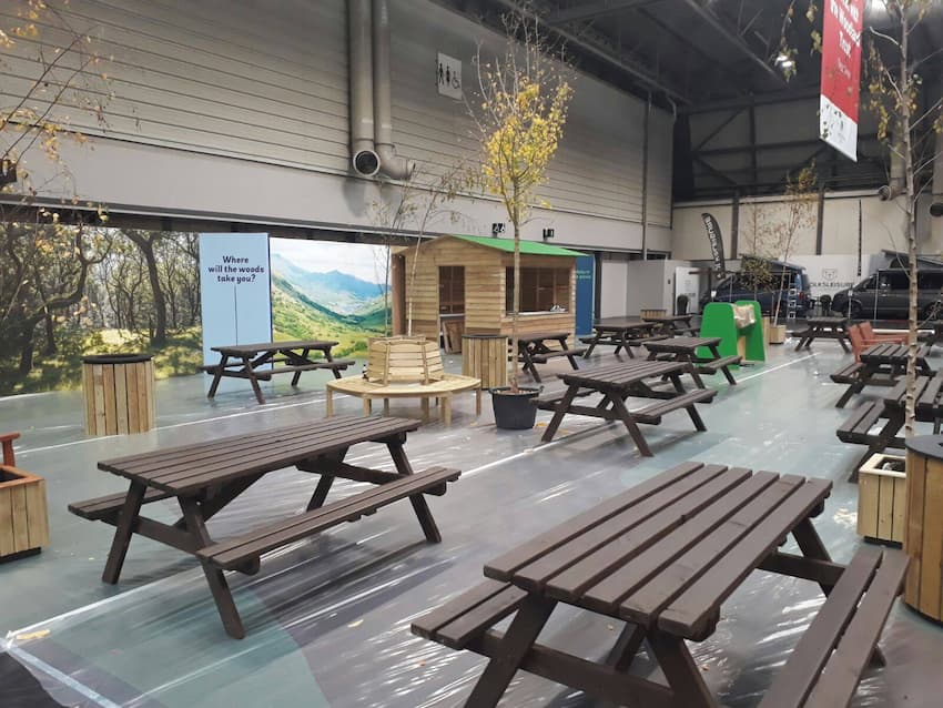 Hired Picnic Benches at NEC Birmingham - BE Event Furniture Hire
